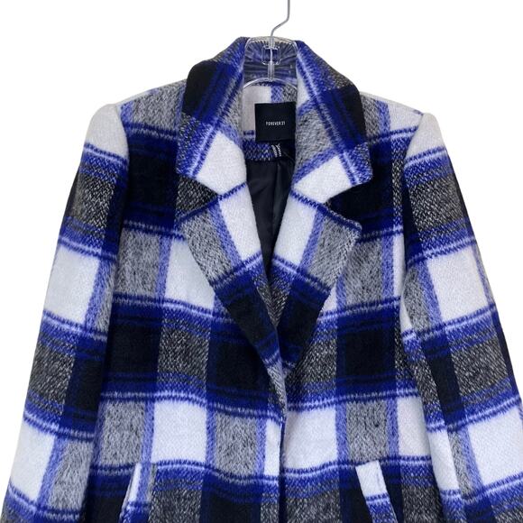 Forever 21 Sz M Longline Textured Plaid Coat Retro Duster Peacoat Relaxed Fit - Picture 4 of 16